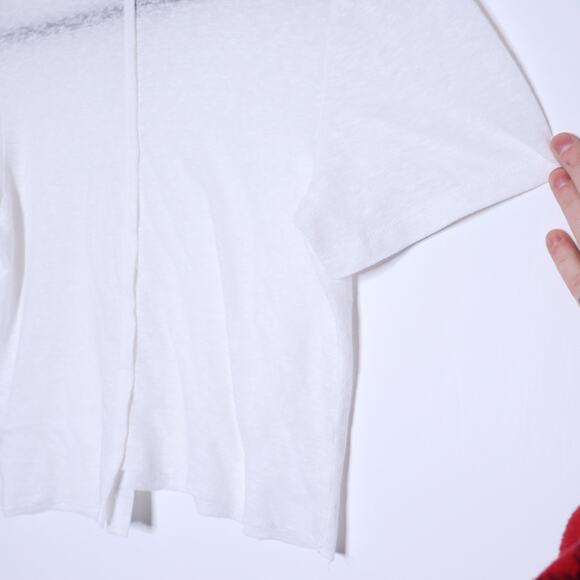 THE RANGE Linen Blend Crew Neck Tee White Asymmetrical Hem T-Shirt Women's S - Picture 10 of 12